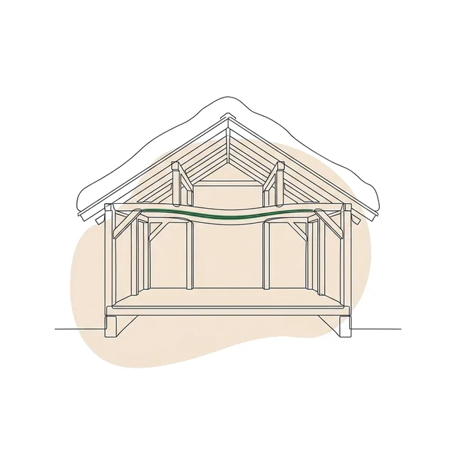 Maison en bois sous la neige, une panne qui fléchit